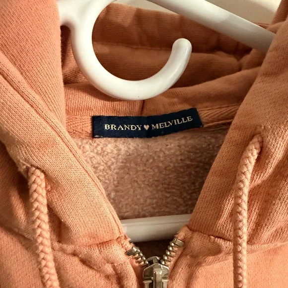 Brandy Melville Pink Zip Up Hoodie One Size Oversized Dusty Rose Full Zip - Picture 3 of 9